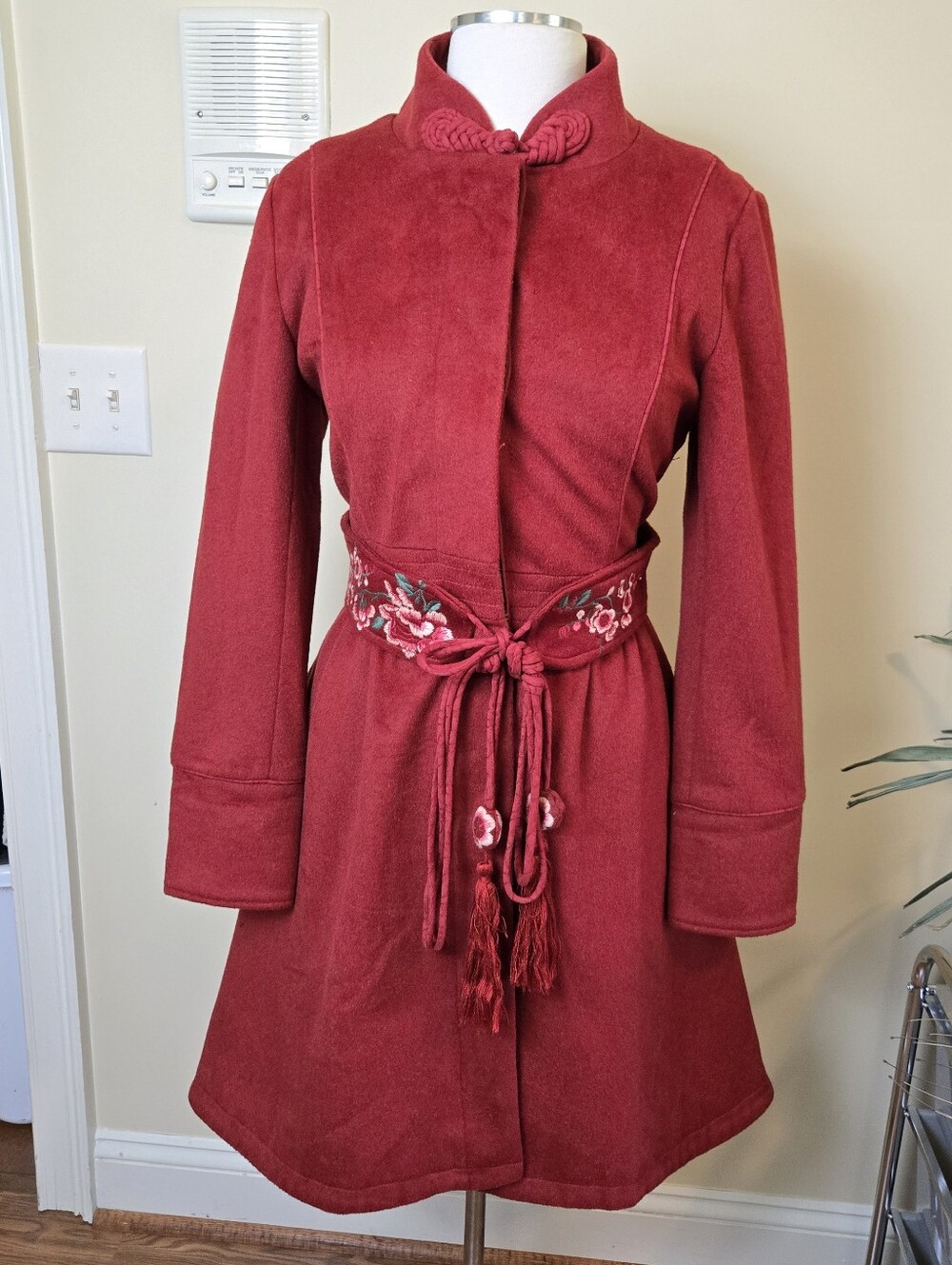ARTKA Crazy in Life Red Embroidered Wool Blend Coat Women's Large NWT - Picture 2 of 14
